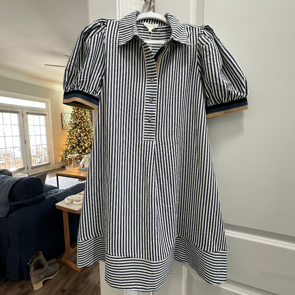 NWT Entro Womens Swing Dress - Size Small - Navy & Cream stripes